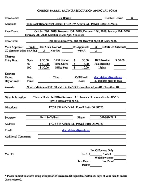 2019-2020 RRR Barrels – Race Approval Form | Oregon Barrel Racing ...