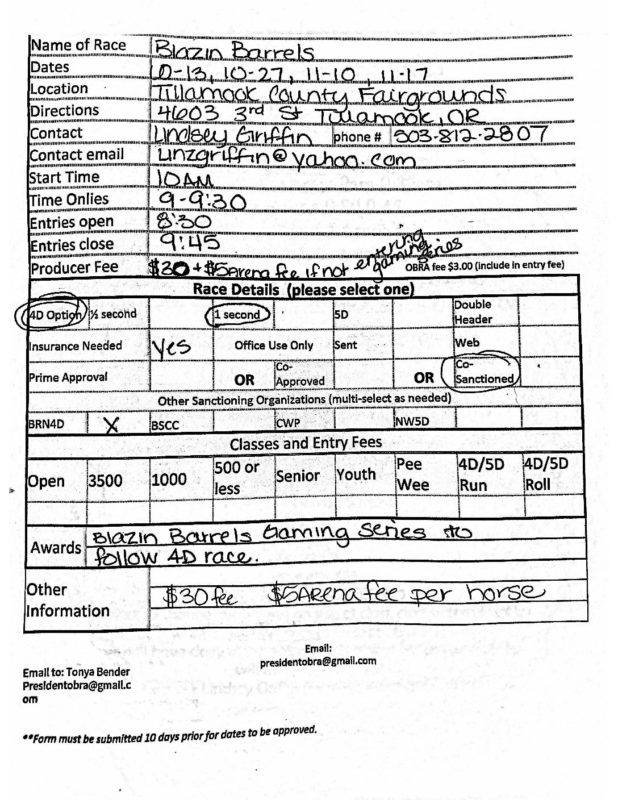 Nov2019 Blazin Barrels – OBRA Race Approval Form | Oregon Barrel Racing ...