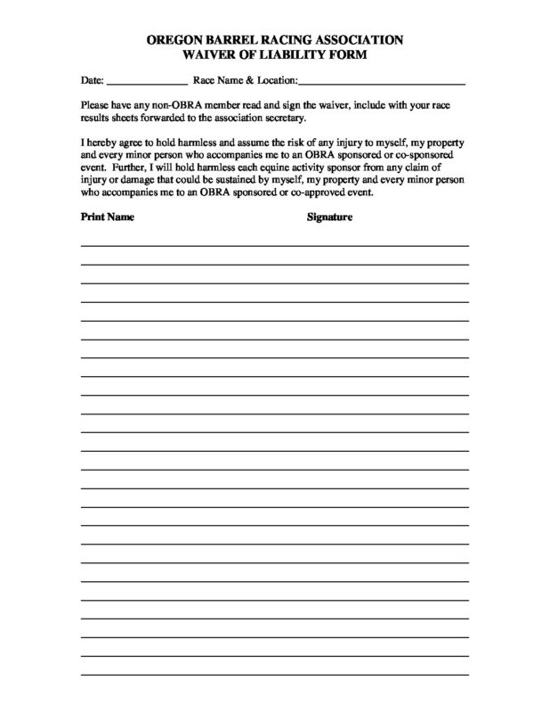 OBRA Waiver of Liability | Oregon Barrel Racing Association