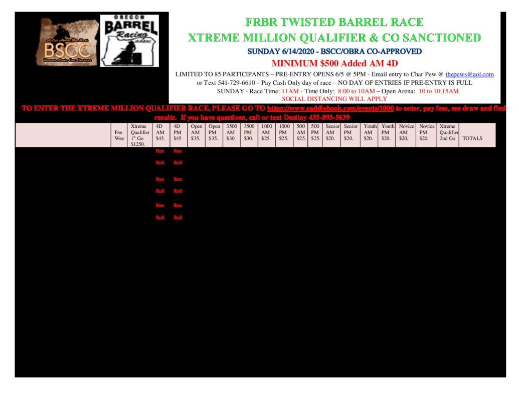 6-14 Entry Form | Oregon Barrel Racing Association