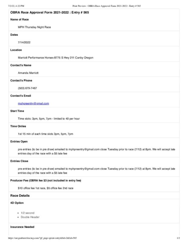 Oregon Barrel Racing Association