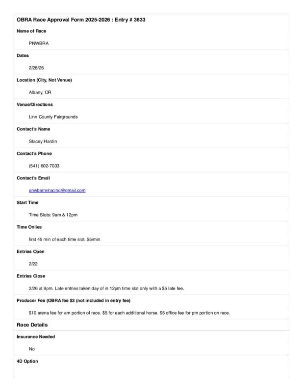 Oregon Barrel Racing Association