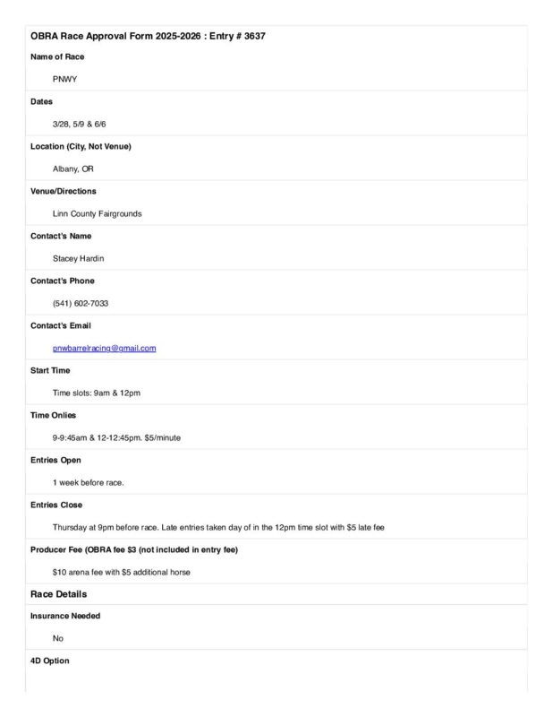 Oregon Barrel Racing Association